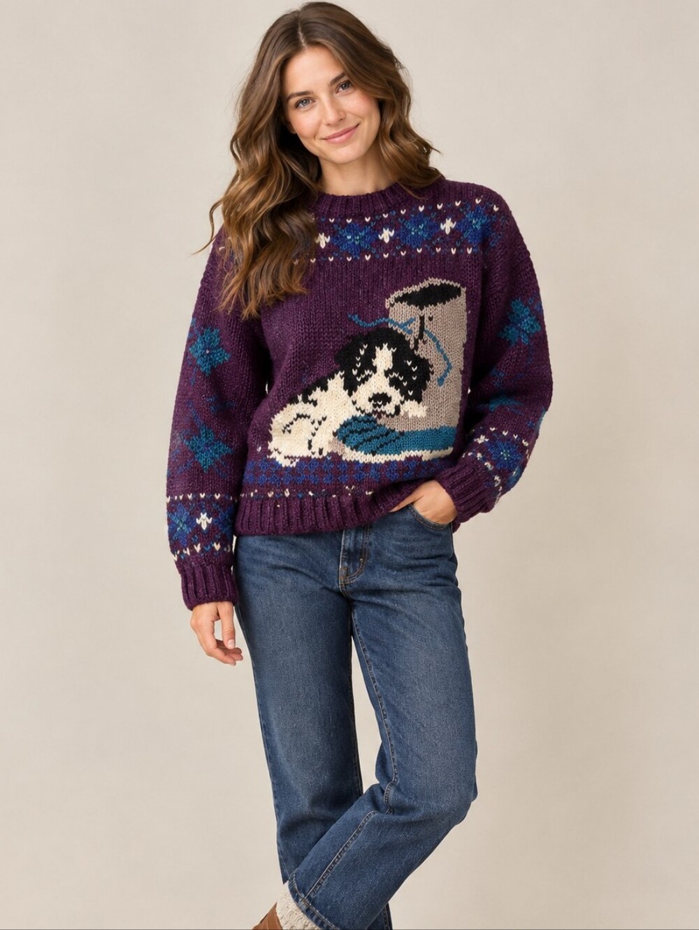 *Rare* Vintage Woolrich Puppy & Boot Wool Sweater In Eggplant Purple Size Small